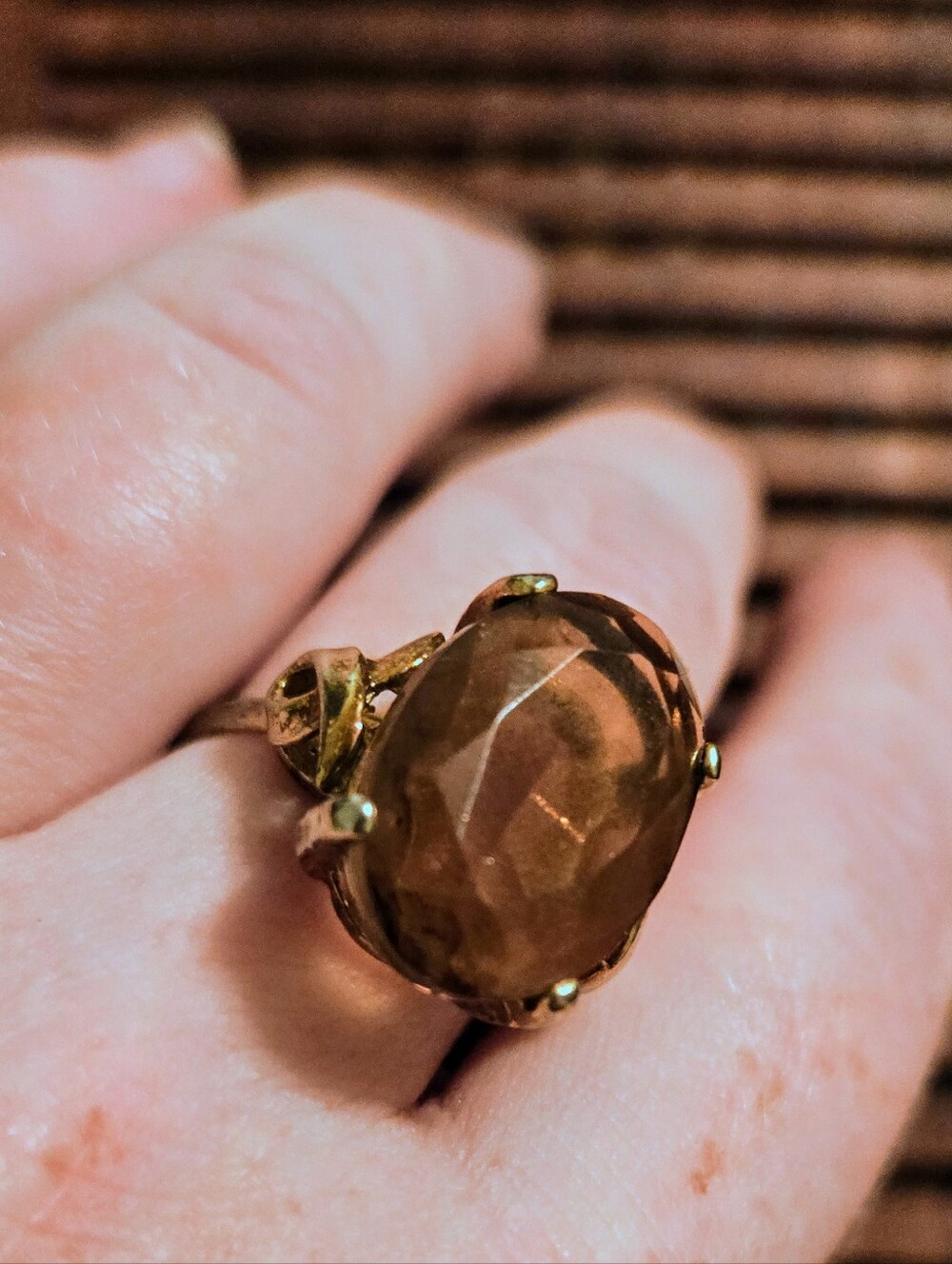 Vintage 18KT HGE Smoky Topaz Statement Ring Size 8